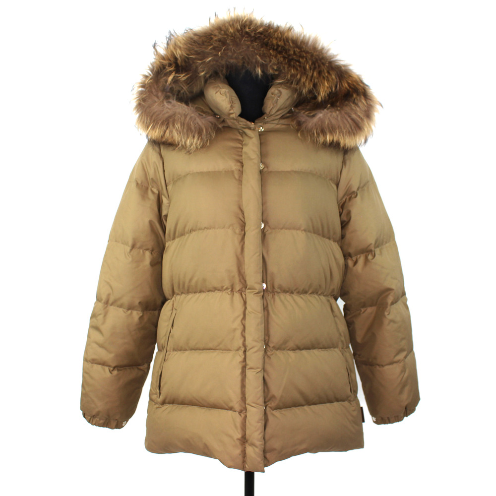 Moncler Fur Trim Hooded Coat Camel Tan Down Filled Puffer Parka Jacket Sz 00 XS